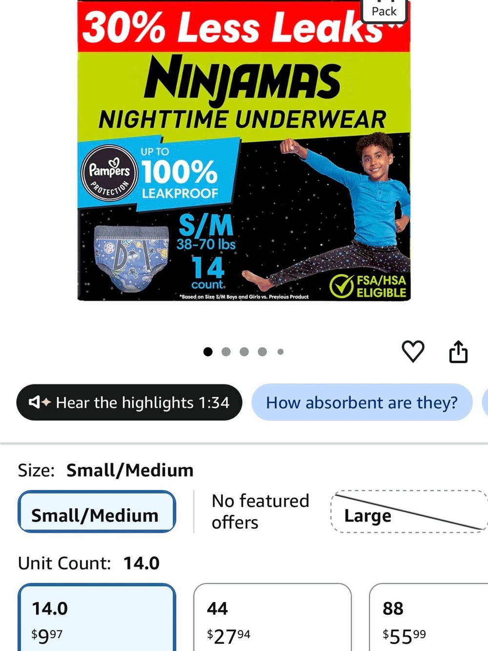 Ninja Nighttime Underwear for Kids - Blue (S/M)